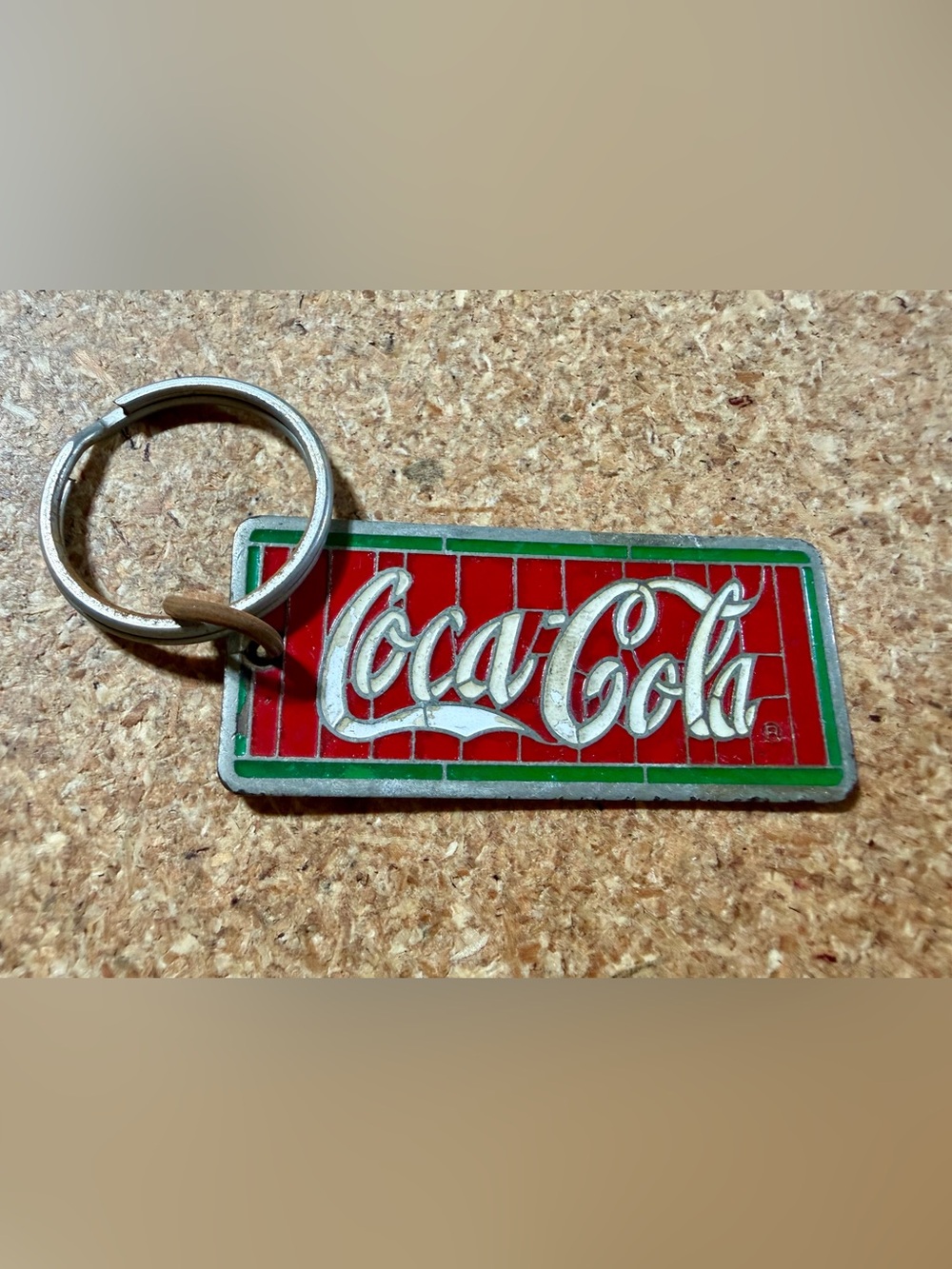 Vintage 1980s Coca-Cola Stained Glass Tiffany Style Metal Keychain Keyring